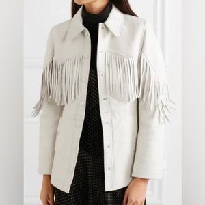Ganni White Leather Fringe Jacket